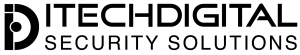Logo with stylized "D" icon on the left and text "ITECHDIGITAL SECURITY SOLUTIONS" in uppercase next to it.